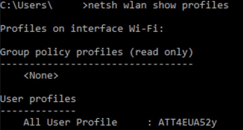 netsh wlan command screen